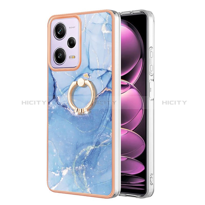 Handyhülle Silikon Hülle Gummi Schutzhülle Flexible Modisch Muster mit Fingerring Ständer YB1 für Xiaomi Redmi Note 12 Pro 5G Blau Plus