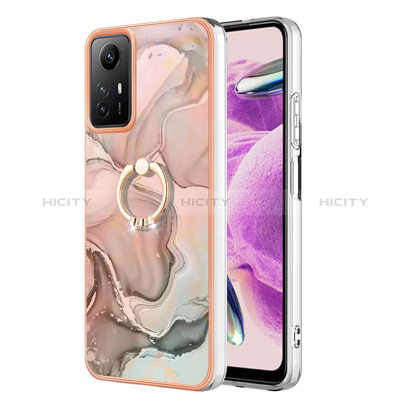 Handyhülle Silikon Hülle Gummi Schutzhülle Flexible Modisch Muster mit Fingerring Ständer YB1 für Xiaomi Redmi Note 12S Rosa