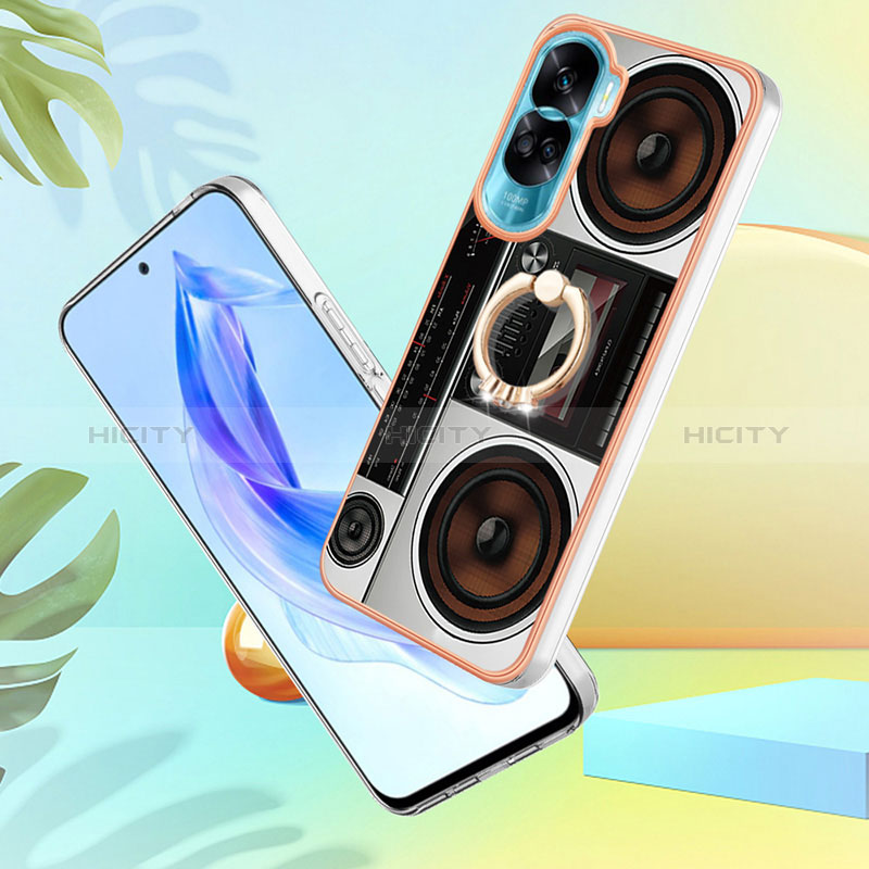 Handyhülle Silikon Hülle Gummi Schutzhülle Flexible Modisch Muster mit Fingerring Ständer YB2 für Huawei Honor 90 Lite 5G