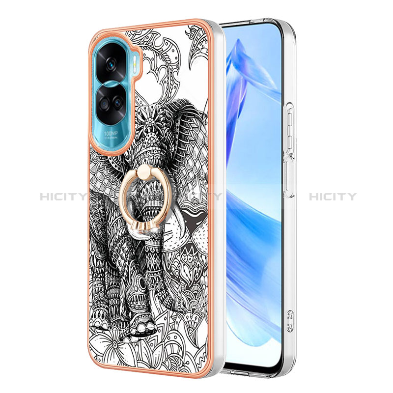 Handyhülle Silikon Hülle Gummi Schutzhülle Flexible Modisch Muster mit Fingerring Ständer YB2 für Huawei Honor 90 Lite 5G