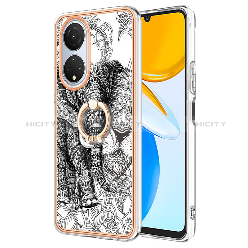 Handyhülle Silikon Hülle Gummi Schutzhülle Flexible Modisch Muster mit Fingerring Ständer YB2 für Huawei Honor X7 groß