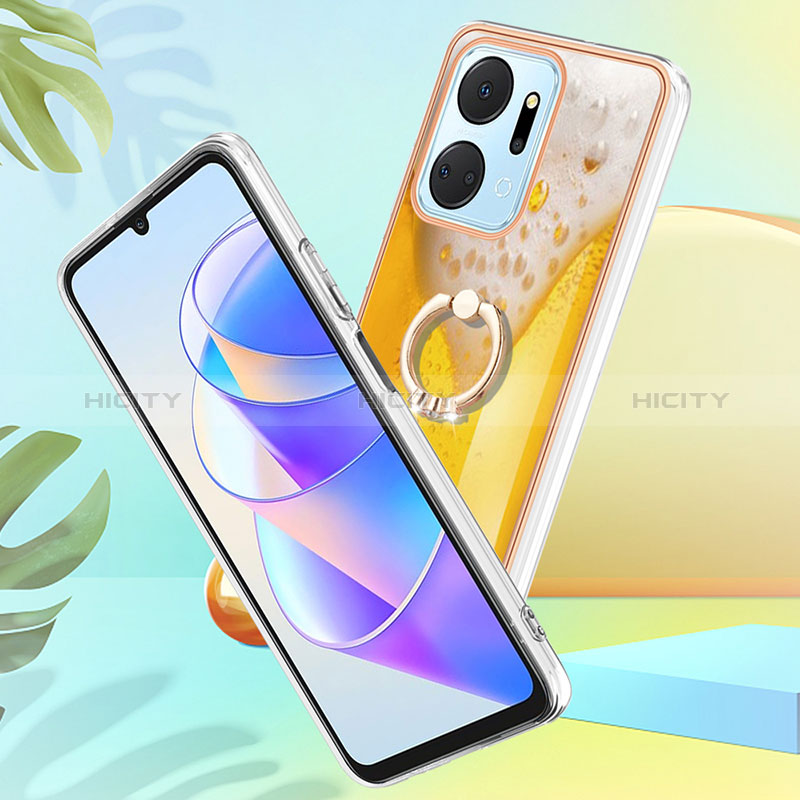 Handyhülle Silikon Hülle Gummi Schutzhülle Flexible Modisch Muster mit Fingerring Ständer YB2 für Huawei Honor X7a groß