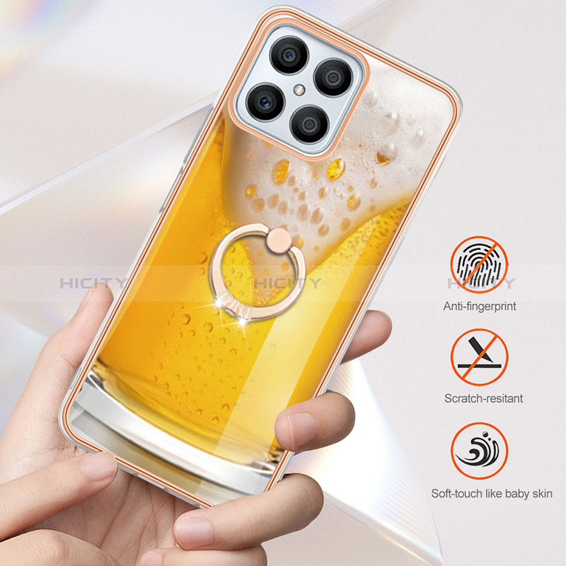 Handyhülle Silikon Hülle Gummi Schutzhülle Flexible Modisch Muster mit Fingerring Ständer YB2 für Huawei Honor X8 4G