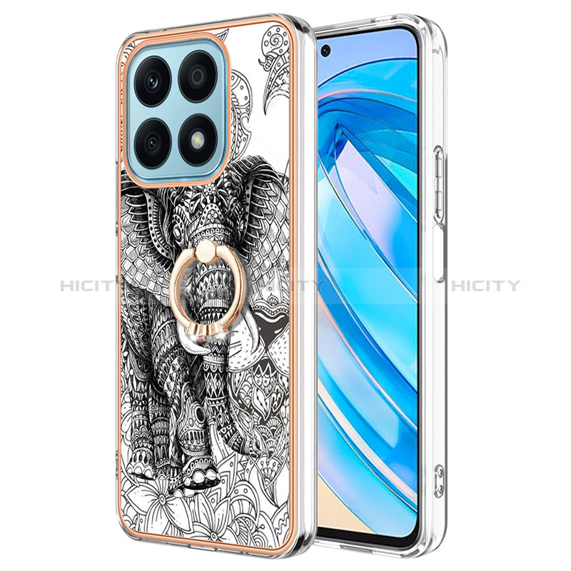 Handyhülle Silikon Hülle Gummi Schutzhülle Flexible Modisch Muster mit Fingerring Ständer YB2 für Huawei Honor X8a 4G