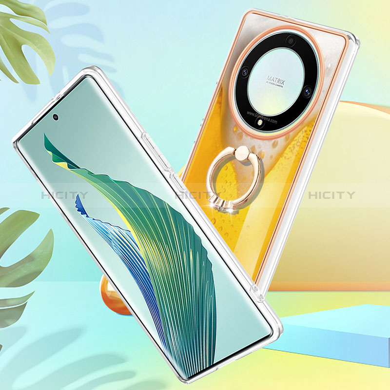 Handyhülle Silikon Hülle Gummi Schutzhülle Flexible Modisch Muster mit Fingerring Ständer YB2 für Huawei Honor X9a 5G