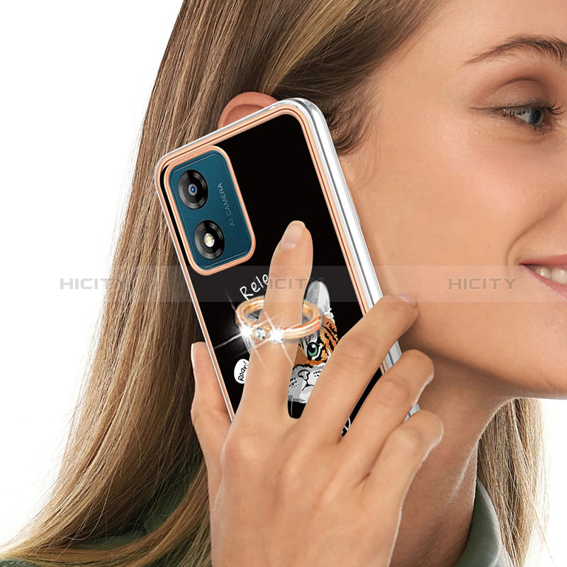 Handyhülle Silikon Hülle Gummi Schutzhülle Flexible Modisch Muster mit Fingerring Ständer YB2 für Motorola Moto E13 groß