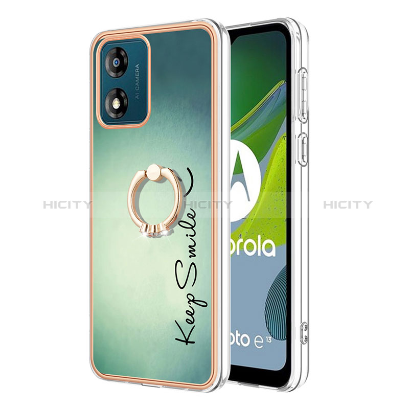 Handyhülle Silikon Hülle Gummi Schutzhülle Flexible Modisch Muster mit Fingerring Ständer YB2 für Motorola Moto E13 groß