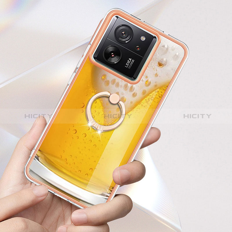 Handyhülle Silikon Hülle Gummi Schutzhülle Flexible Modisch Muster mit Fingerring Ständer YB2 für Motorola Moto G54 5G groß