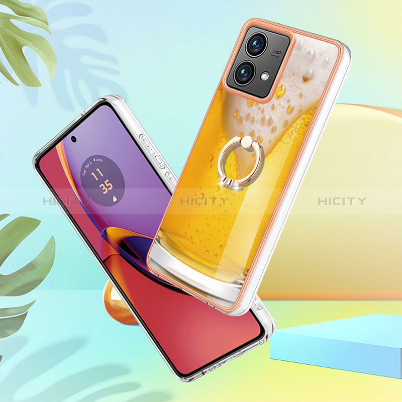 Handyhülle Silikon Hülle Gummi Schutzhülle Flexible Modisch Muster mit Fingerring Ständer YB2 für Motorola Moto G84 5G groß