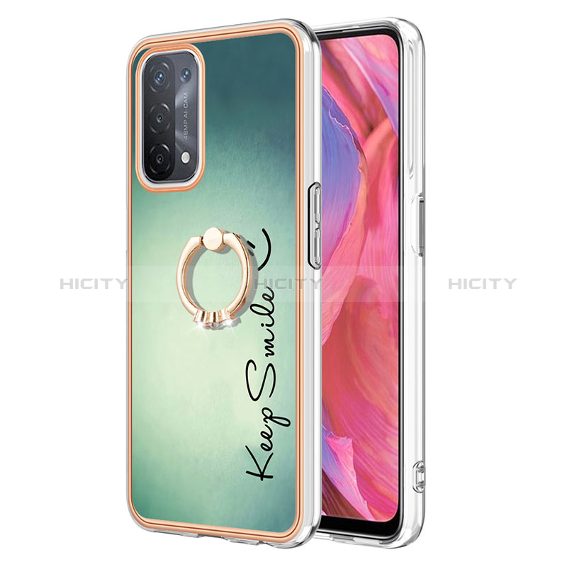 Handyhülle Silikon Hülle Gummi Schutzhülle Flexible Modisch Muster mit Fingerring Ständer YB2 für Oppo A54 5G Grün Plus