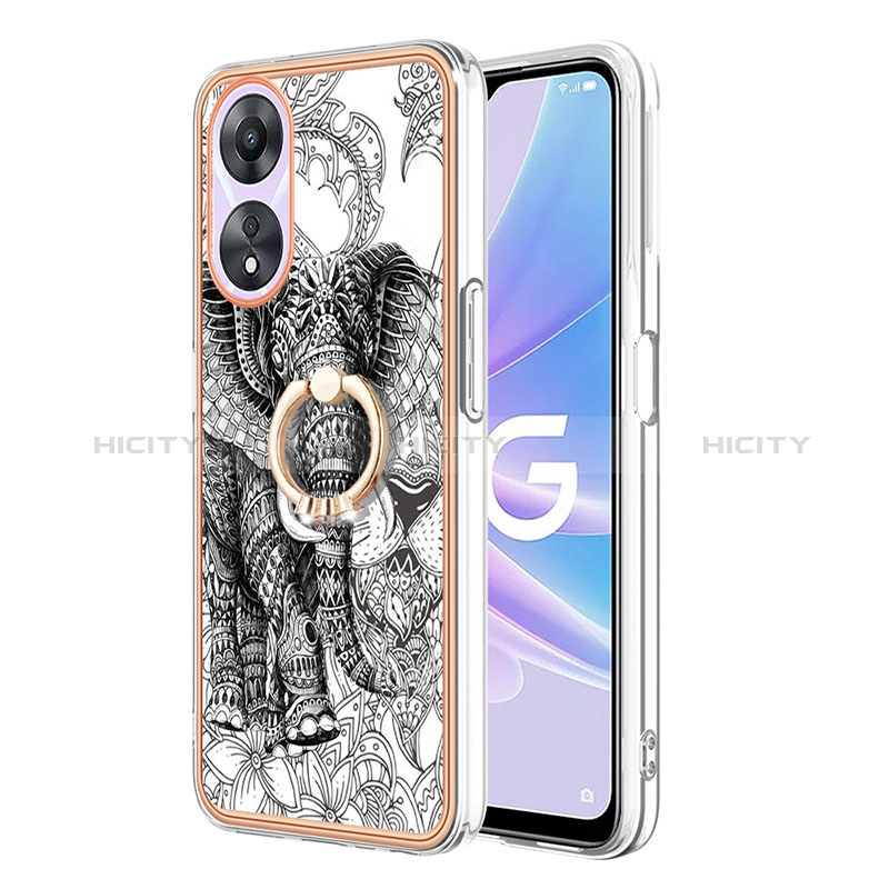 Handyhülle Silikon Hülle Gummi Schutzhülle Flexible Modisch Muster mit Fingerring Ständer YB2 für Oppo A78 5G Grau