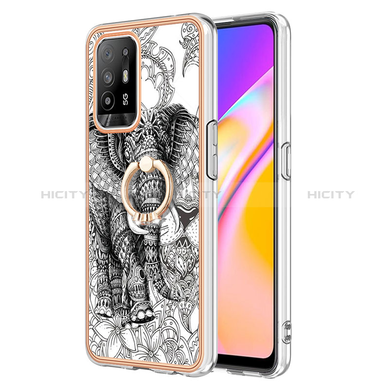 Handyhülle Silikon Hülle Gummi Schutzhülle Flexible Modisch Muster mit Fingerring Ständer YB2 für Oppo A95 5G Grau Plus