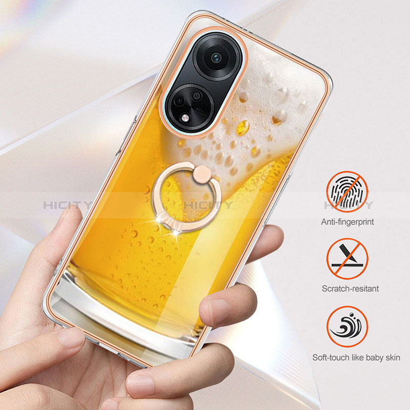 Handyhülle Silikon Hülle Gummi Schutzhülle Flexible Modisch Muster mit Fingerring Ständer YB2 für Oppo A98 5G