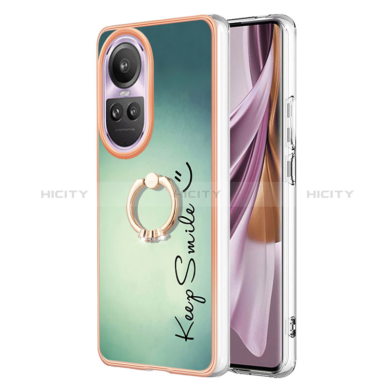 Handyhülle Silikon Hülle Gummi Schutzhülle Flexible Modisch Muster mit Fingerring Ständer YB2 für Oppo Reno10 Pro 5G Grün Plus