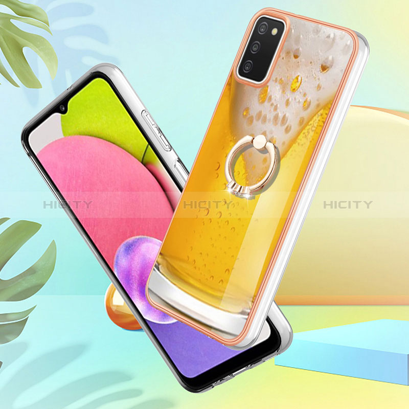 Handyhülle Silikon Hülle Gummi Schutzhülle Flexible Modisch Muster mit Fingerring Ständer YB2 für Samsung Galaxy A03s groß