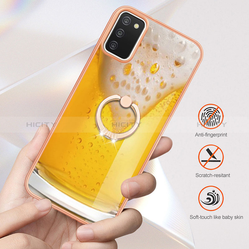 Handyhülle Silikon Hülle Gummi Schutzhülle Flexible Modisch Muster mit Fingerring Ständer YB2 für Samsung Galaxy A03s groß