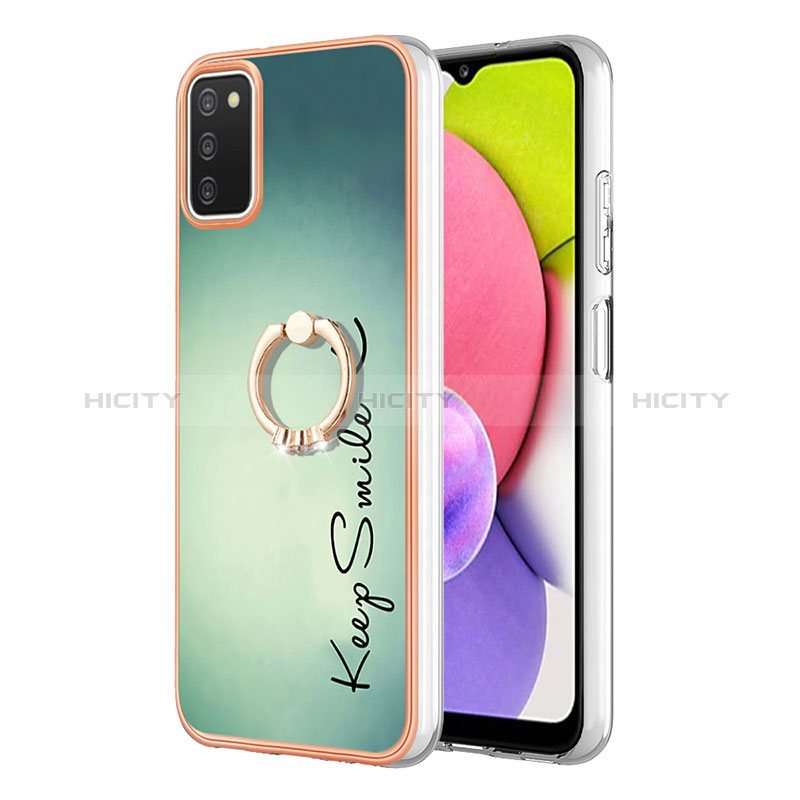 Handyhülle Silikon Hülle Gummi Schutzhülle Flexible Modisch Muster mit Fingerring Ständer YB2 für Samsung Galaxy A03s