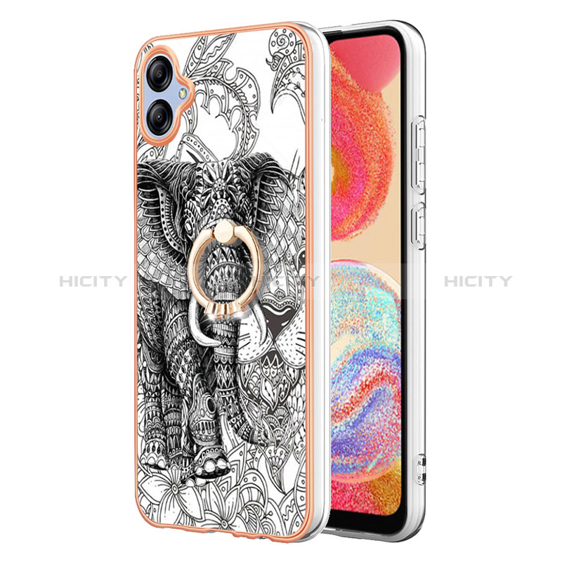 Handyhülle Silikon Hülle Gummi Schutzhülle Flexible Modisch Muster mit Fingerring Ständer YB2 für Samsung Galaxy A04 4G