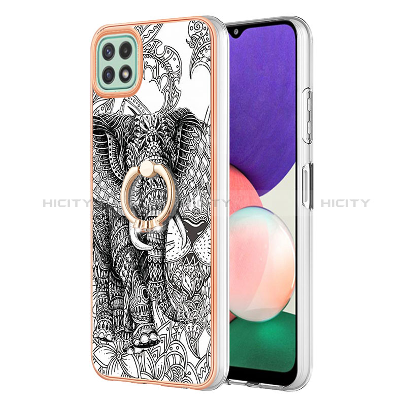 Handyhülle Silikon Hülle Gummi Schutzhülle Flexible Modisch Muster mit Fingerring Ständer YB2 für Samsung Galaxy A22s 5G