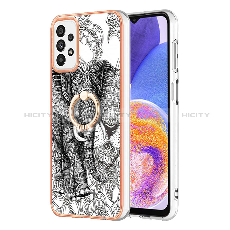 Handyhülle Silikon Hülle Gummi Schutzhülle Flexible Modisch Muster mit Fingerring Ständer YB2 für Samsung Galaxy A72 4G Grau Plus