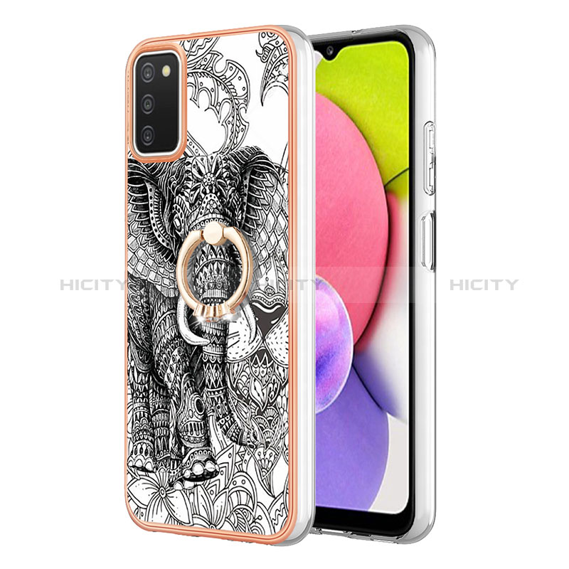 Handyhülle Silikon Hülle Gummi Schutzhülle Flexible Modisch Muster mit Fingerring Ständer YB2 für Samsung Galaxy M02s