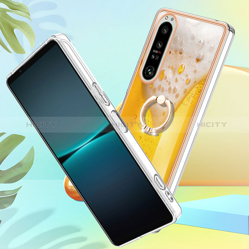 Handyhülle Silikon Hülle Gummi Schutzhülle Flexible Modisch Muster mit Fingerring Ständer YB2 für Sony Xperia 1 IV groß