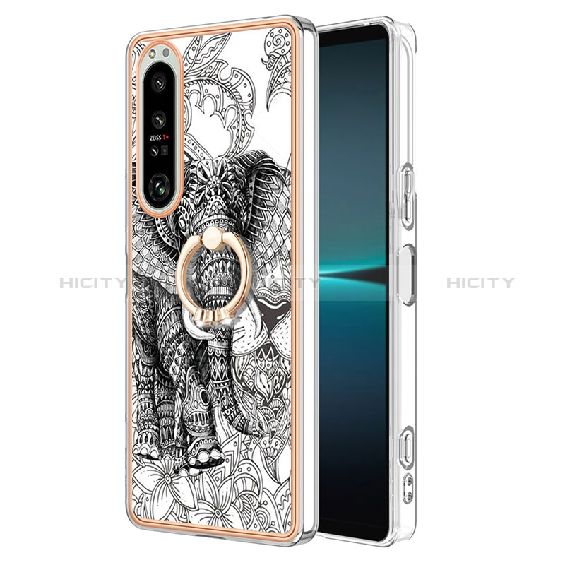 Handyhülle Silikon Hülle Gummi Schutzhülle Flexible Modisch Muster mit Fingerring Ständer YB2 für Sony Xperia 1 IV groß