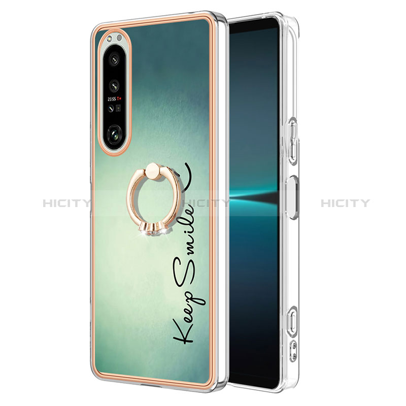 Handyhülle Silikon Hülle Gummi Schutzhülle Flexible Modisch Muster mit Fingerring Ständer YB2 für Sony Xperia 1 IV Grün Plus