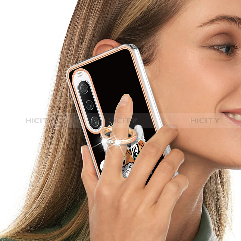 Handyhülle Silikon Hülle Gummi Schutzhülle Flexible Modisch Muster mit Fingerring Ständer YB2 für Sony Xperia 10 IV groß