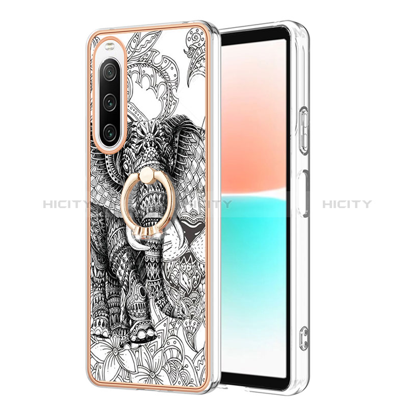 Handyhülle Silikon Hülle Gummi Schutzhülle Flexible Modisch Muster mit Fingerring Ständer YB2 für Sony Xperia 10 IV