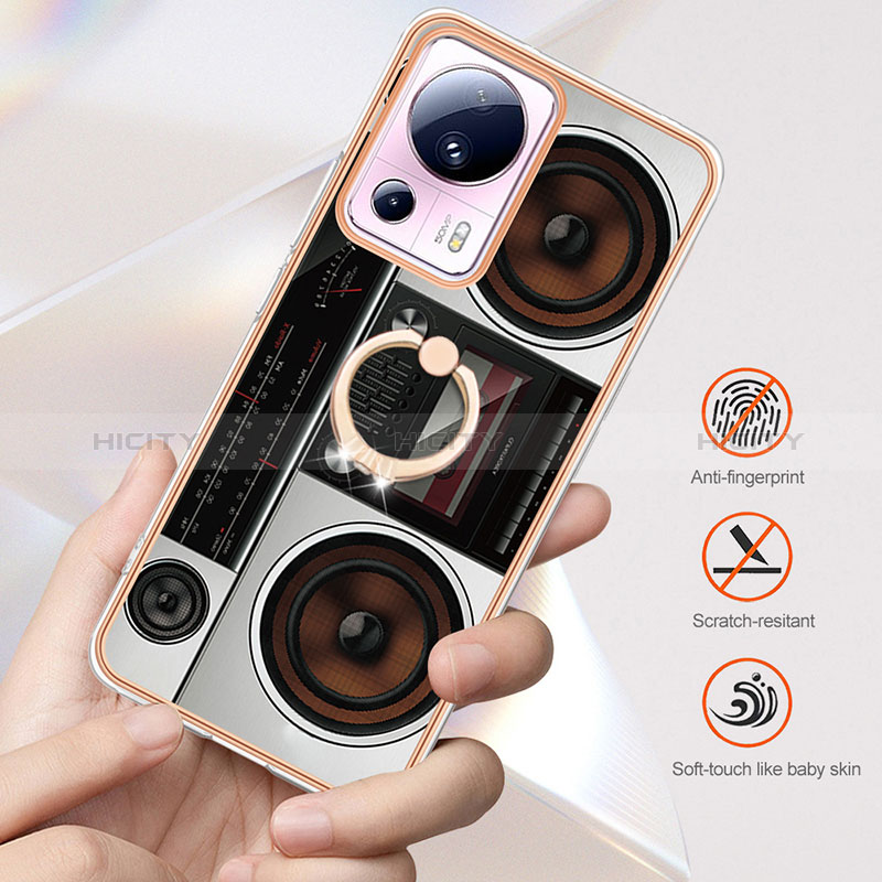 Handyhülle Silikon Hülle Gummi Schutzhülle Flexible Modisch Muster mit Fingerring Ständer YB2 für Xiaomi Mi 13 Lite 5G