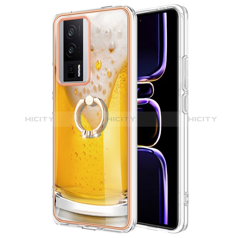 Handyhülle Silikon Hülle Gummi Schutzhülle Flexible Modisch Muster mit Fingerring Ständer YB2 für Xiaomi Poco F5 Pro 5G