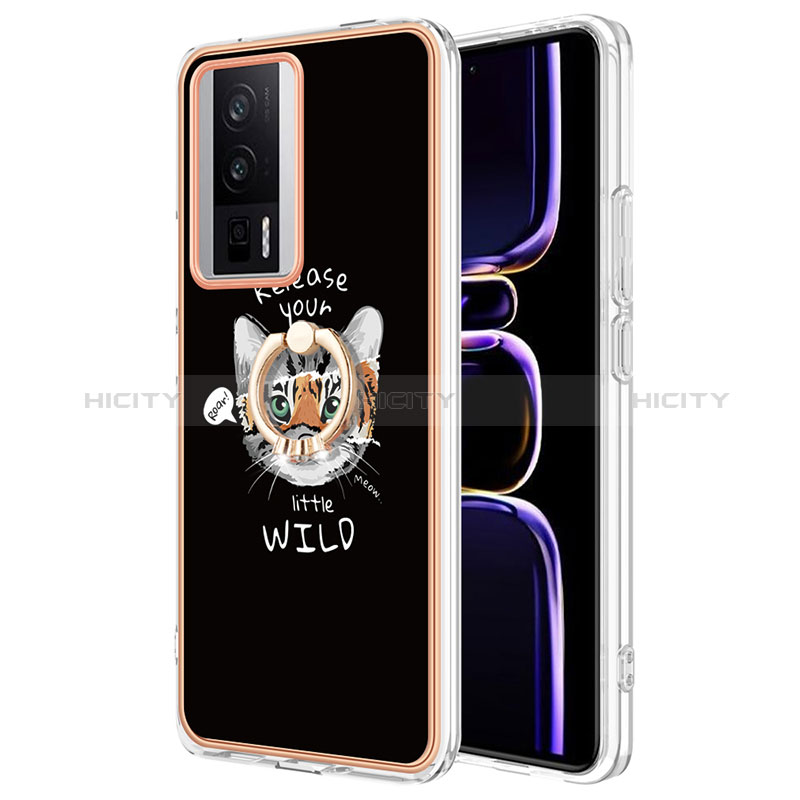 Handyhülle Silikon Hülle Gummi Schutzhülle Flexible Modisch Muster mit Fingerring Ständer YB2 für Xiaomi Poco F5 Pro 5G Plusfarbig