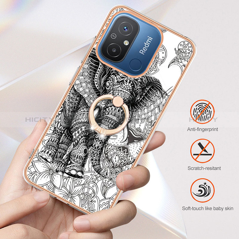 Handyhülle Silikon Hülle Gummi Schutzhülle Flexible Modisch Muster mit Fingerring Ständer YB2 für Xiaomi Redmi 12C 4G groß