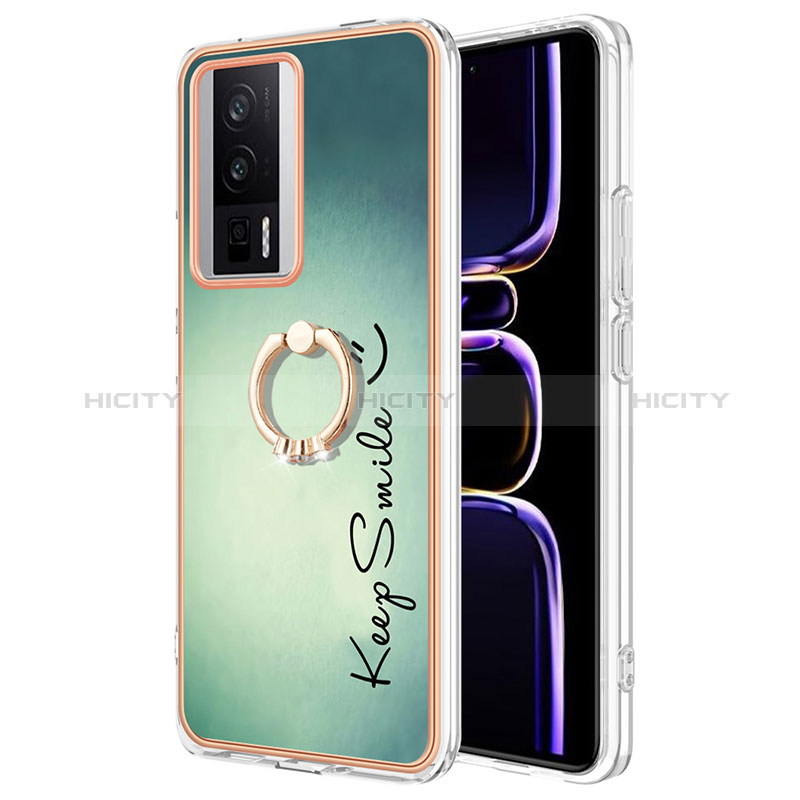 Handyhülle Silikon Hülle Gummi Schutzhülle Flexible Modisch Muster mit Fingerring Ständer YB2 für Xiaomi Redmi K60 Pro 5G Grün Plus