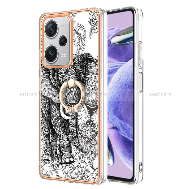 Handyhülle Silikon Hülle Gummi Schutzhülle Flexible Modisch Muster mit Fingerring Ständer YB2 für Xiaomi Redmi Note 12 Explorer Grau