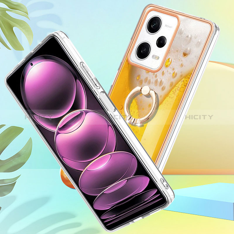 Handyhülle Silikon Hülle Gummi Schutzhülle Flexible Modisch Muster mit Fingerring Ständer YB2 für Xiaomi Redmi Note 12 Pro 5G groß