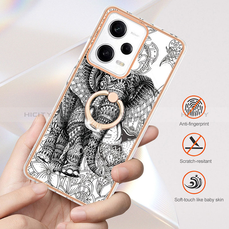 Handyhülle Silikon Hülle Gummi Schutzhülle Flexible Modisch Muster mit Fingerring Ständer YB2 für Xiaomi Redmi Note 12 Pro 5G groß