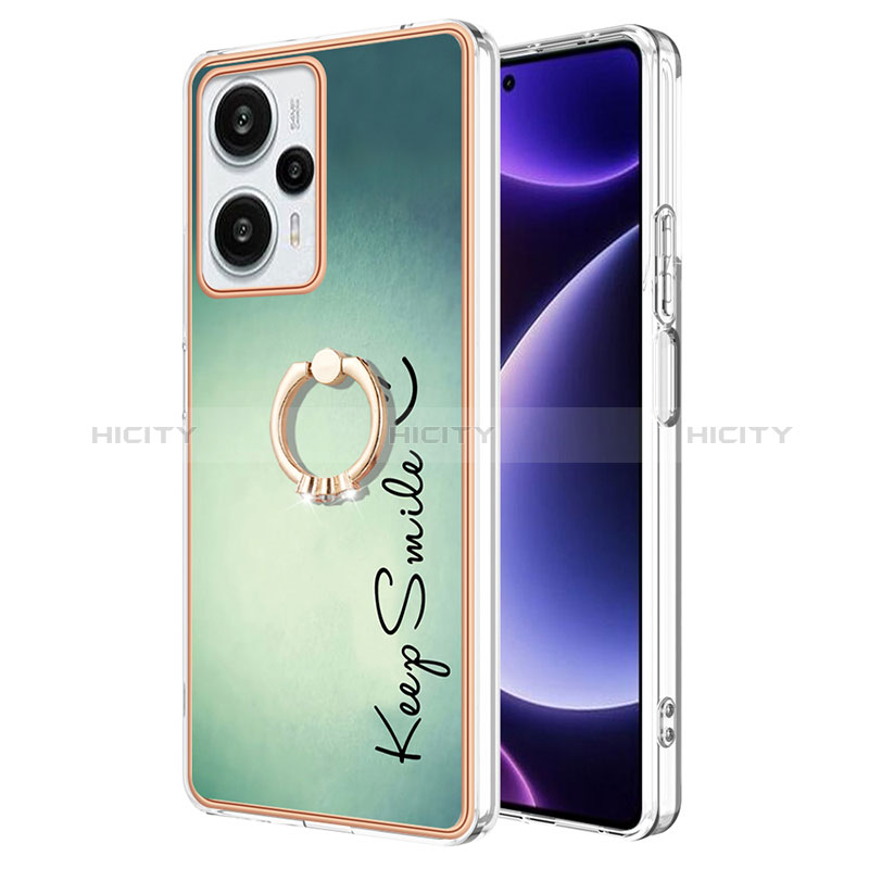 Handyhülle Silikon Hülle Gummi Schutzhülle Flexible Modisch Muster mit Fingerring Ständer YB2 für Xiaomi Redmi Note 12 Turbo 5G Grün Plus