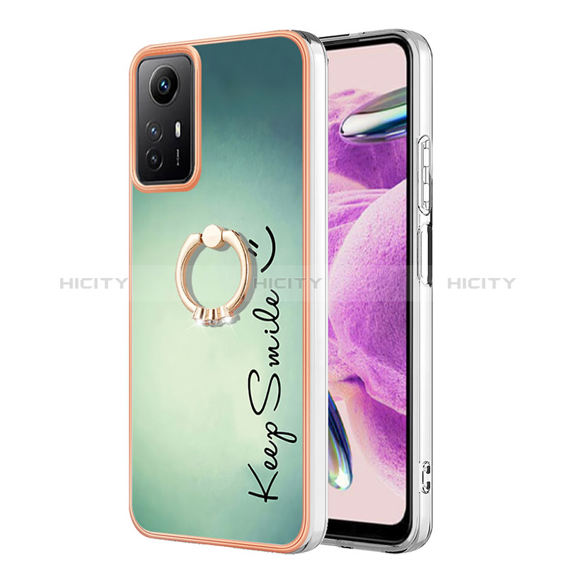 Handyhülle Silikon Hülle Gummi Schutzhülle Flexible Modisch Muster mit Fingerring Ständer YB2 für Xiaomi Redmi Note 12S Grün