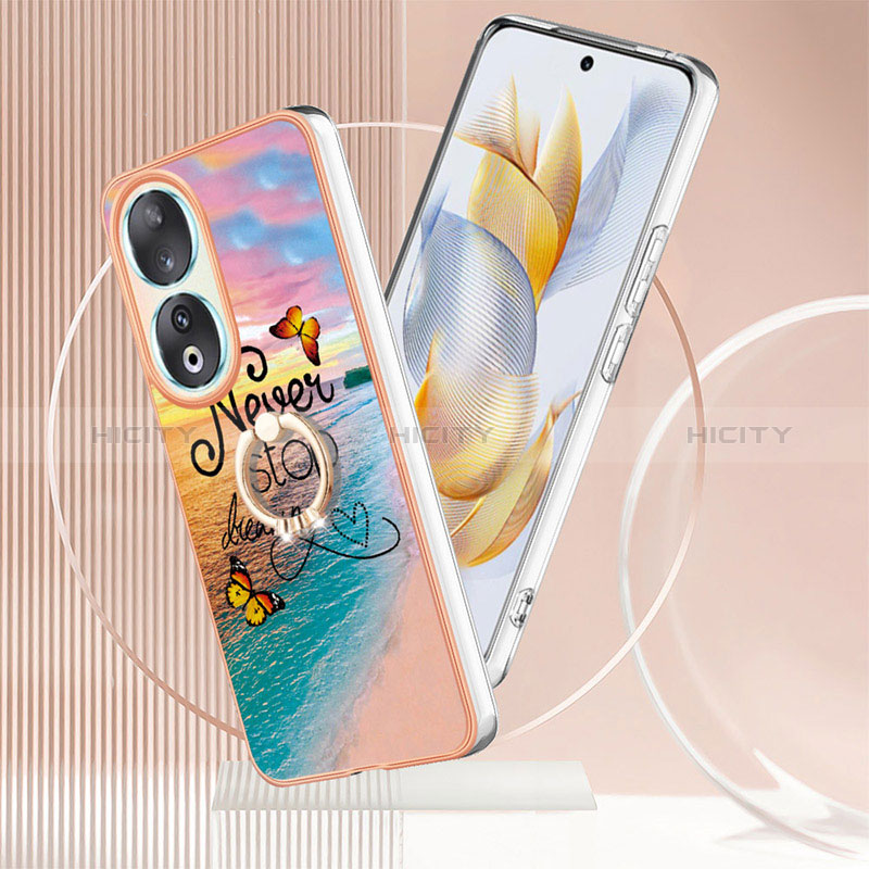 Handyhülle Silikon Hülle Gummi Schutzhülle Flexible Modisch Muster mit Fingerring Ständer YB3 für Huawei Honor 90 5G