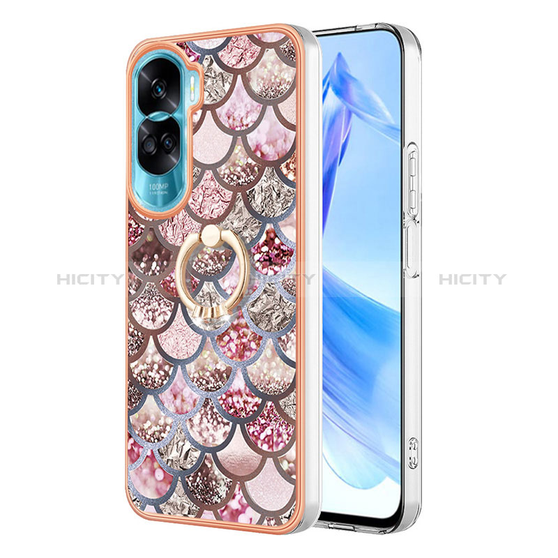 Handyhülle Silikon Hülle Gummi Schutzhülle Flexible Modisch Muster mit Fingerring Ständer YB3 für Huawei Honor 90 Lite 5G Braun