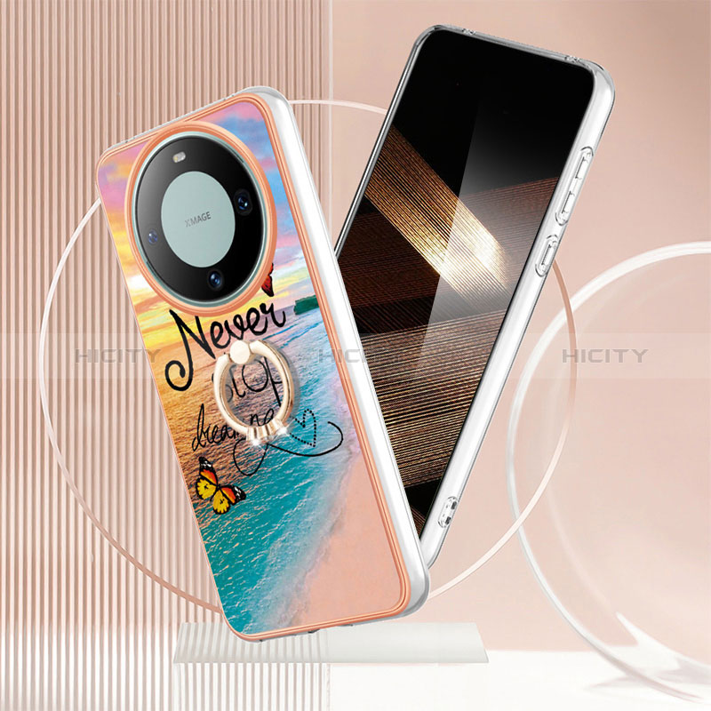 Handyhülle Silikon Hülle Gummi Schutzhülle Flexible Modisch Muster mit Fingerring Ständer YB3 für Huawei Mate 60 Pro