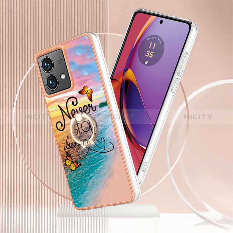 Handyhülle Silikon Hülle Gummi Schutzhülle Flexible Modisch Muster mit Fingerring Ständer YB3 für Motorola Moto G84 5G groß