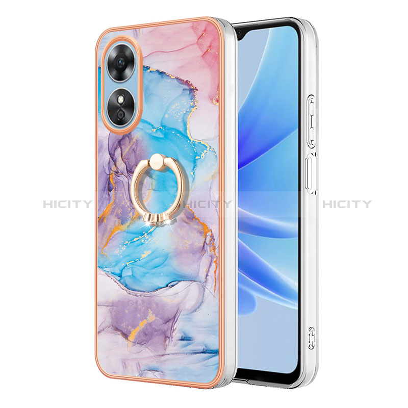 Handyhülle Silikon Hülle Gummi Schutzhülle Flexible Modisch Muster mit Fingerring Ständer YB3 für Oppo A17 Blau