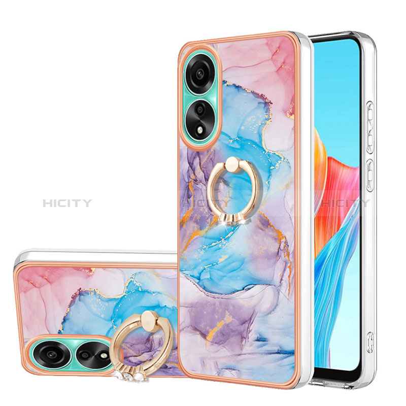 Handyhülle Silikon Hülle Gummi Schutzhülle Flexible Modisch Muster mit Fingerring Ständer YB3 für Oppo A78 4G Blau