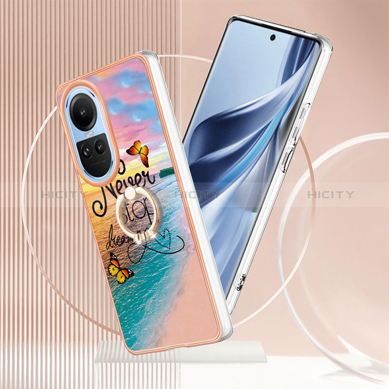 Handyhülle Silikon Hülle Gummi Schutzhülle Flexible Modisch Muster mit Fingerring Ständer YB3 für Oppo Reno10 5G groß