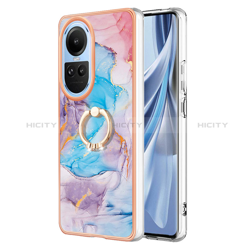 Handyhülle Silikon Hülle Gummi Schutzhülle Flexible Modisch Muster mit Fingerring Ständer YB3 für Oppo Reno10 5G Blau