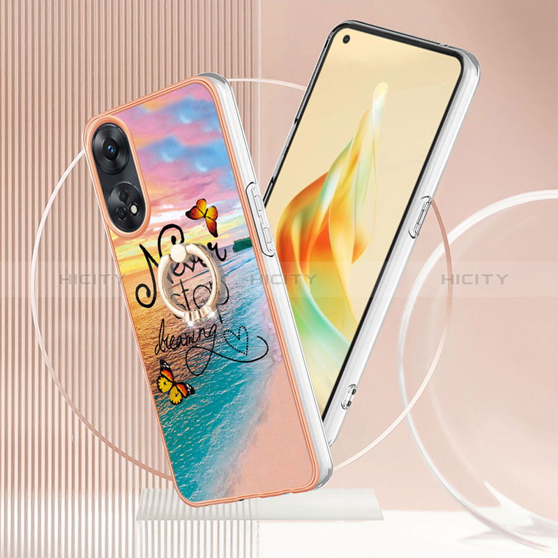 Handyhülle Silikon Hülle Gummi Schutzhülle Flexible Modisch Muster mit Fingerring Ständer YB3 für Oppo Reno8 T 4G groß