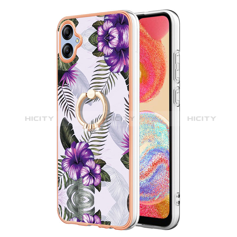 Handyhülle Silikon Hülle Gummi Schutzhülle Flexible Modisch Muster mit Fingerring Ständer YB3 für Samsung Galaxy F04 Violett